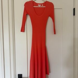 A.L.C. Scoop Neck Ribbed Long Sleeve Midi Dress in Vibrant Coral